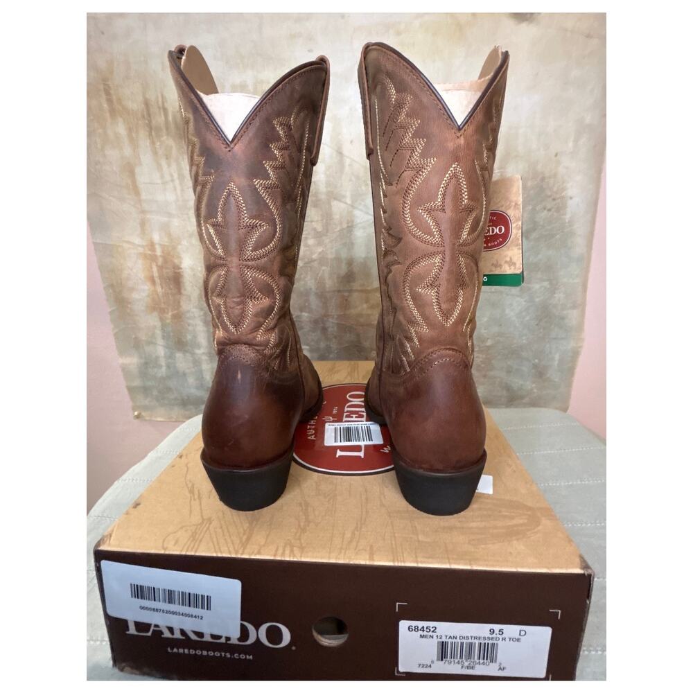 Laredo Birchwood 68452 Men's Western Cowboy Boot Tan Distressed Leather Sz 9.5 D - Picture 6 of 15